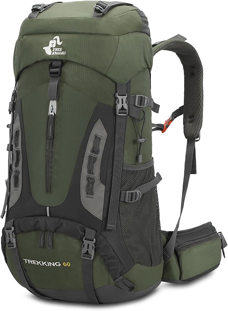Bseash 60L Hiking Camping Backpack with Rain Cover, Waterproof Large Capacity Outdoor Sport Travel Daypack Climbing Touring (Army Green) - Image 1